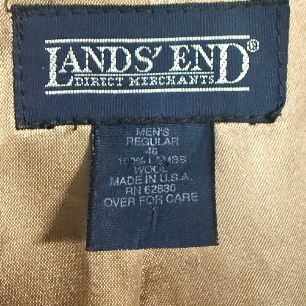 Lands’ End USA 100% Lambs Wool Herringbone Blazer 46R Brown Tweed Sport Coat - Picture 2 of 16
